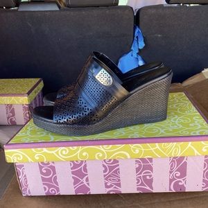 Brighton Black Leather Wedge